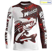 Load image into Gallery viewer, Custom Walleye Fishing Jerseys, Walleye Fishing Long Sleeve Fishing Tournament Shirts | Red Camo IPHW5732