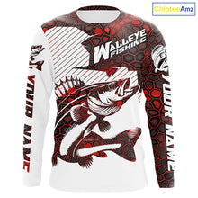 Load image into Gallery viewer, Custom Walleye Fishing Jerseys, Walleye Fishing Long Sleeve Fishing Tournament Shirts | Red Camo IPHW5732