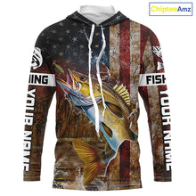 Load image into Gallery viewer, Personalized American Flag Walleye Fishing Shirts,Vintage Patriotic Walleye Fishing Apparel IPHW5734