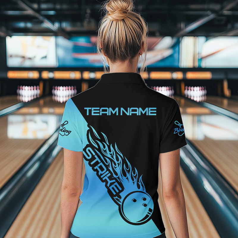 Black And Blue Custom Strike Bowling Womens Quarter-Zip Shirts, Bowling Team Bowler Outfit IPHW8822
