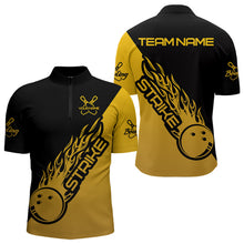 Load image into Gallery viewer, Black And Golden Custom Strike Bowling Quarter-Zip Shirts For Men, Bowling Team Shirt Bowler Outfit IPHW8825
