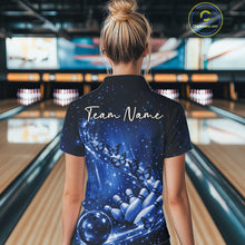 Load image into Gallery viewer, Custom Blue Butterfly Bowling Women Polo Team Shirt, Ladies Bowling League Shirt IPHW10902