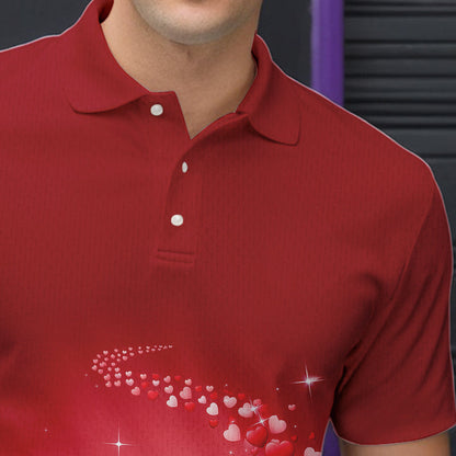 Custom Red Valentine Bowling Polo Shirts For Men, Valentines Day Couple Bowling Outfits  IPHW8348