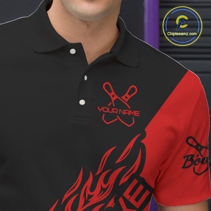 Custom Bowling Shirts For Men And Women, Bowling Team Shirts Bowling Strike | Black And Red IPHW3944
