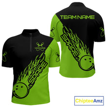 Load image into Gallery viewer, Custom Black And Green Flame Spare Bowling Men Shirts, Bowling Team League Jerseys IPHW10690