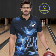 Load image into Gallery viewer, Custom Blue Butterfly Bowling Polo Shirts For Men, Bowling Team Shirt With Butterflies IPHW10701
