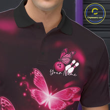 Load image into Gallery viewer, Custom Pink Butterfly Bowling Polo Shirts For Men, Bowling Team Shirt With Butterflies IPHW10702