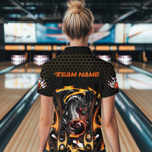 Load image into Gallery viewer, Custom Black And Yellow Flame Dragon Bowling Women Quarter-Zip Shirts, Bowling League Shirt IPHW8839