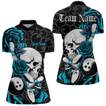 Load image into Gallery viewer, Custom Blue Roses And Skull Bowling Quarter-Zip Shirts For Women, Team Bowling League Shirt IPHW8844