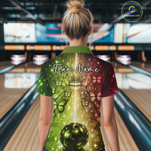 Load image into Gallery viewer, Custom Red And Green Galaxy Bowling Lane Butterfly Bowling Team Women Quarter-Zip Shirt IPHW10914
