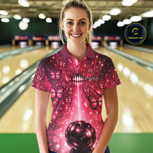 Load image into Gallery viewer, Custom Red Galaxy Bowling Lane Butterfly Bowling Team Women Polo Shirt IPHW10916