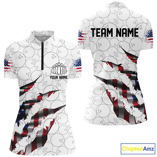 Custom Patriotic Bowling Shirts For Women, US Bowling Team Shirts American Flag Bowling IPHW7380