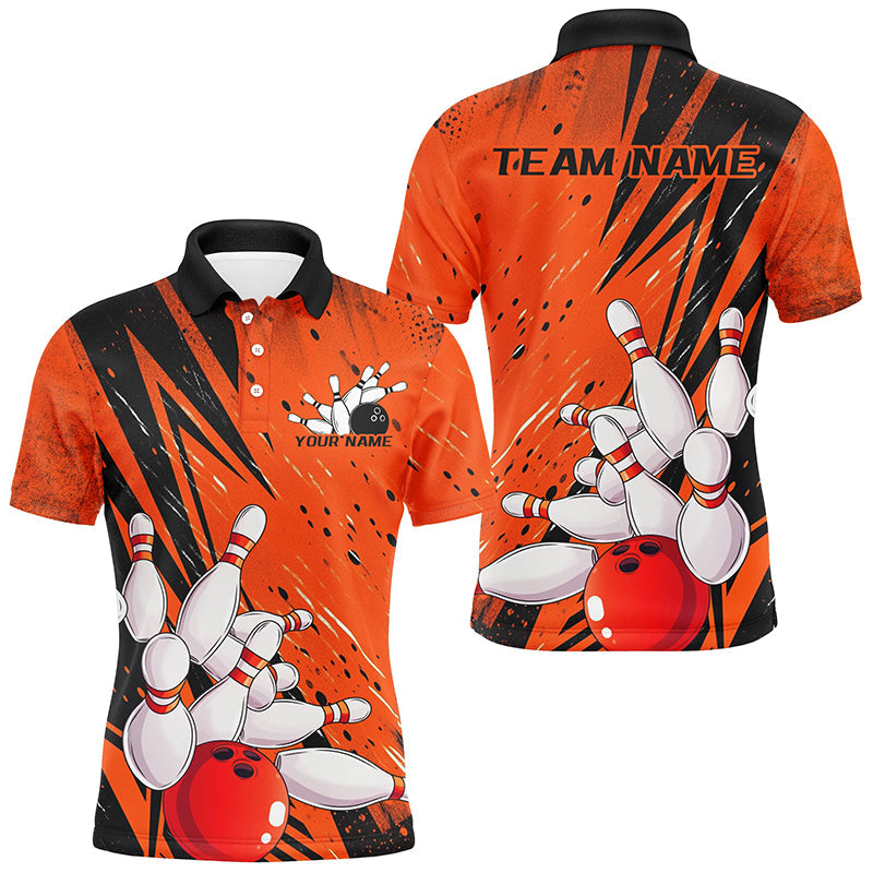 Black And Orange Custom Grunge Bowling Shirts For Men, Bowling League Shirt Bowling Team Jersey IPHW7906