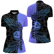 Load image into Gallery viewer, Blue And Purple Custom Bowling Tournament Women Quarter-Zip Shirts, Bowling Ball And Wings IPHW8845