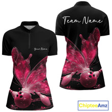 Load image into Gallery viewer, Custom Pink Galaxy Butterfly Bowling Women Quarter-Zip Shirts, Ladies Bowling Outfit IPHW10942