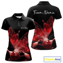 Load image into Gallery viewer, Custom Red Galaxy Butterfly Bowling Women Polo Shirts, Ladies Bowling Team Outfit IPHW10943
