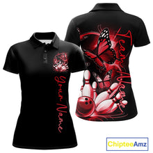 Load image into Gallery viewer, Custom Red Butterfly Bowling Women Polo Shirts With Team Name, Bowling Uniform IPHW10946