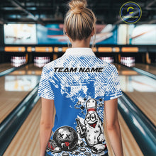 Load image into Gallery viewer, Blue Custom Funny Drunk Bowling Ball And Pin Bowling Beer Women Polo Shirt, Bowler Jersey IPHW11238