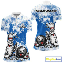 Load image into Gallery viewer, Blue Custom Funny Drunk Bowling Ball And Pin Bowling Beer Women Quarter-Zip Shirt IPHW11238