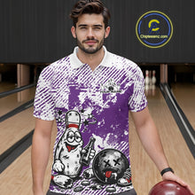 Load image into Gallery viewer, Purple Custom Funny Drunk Bowling Ball And Pin Bowling Beer Men Polo Shirt, Bowler Jersey IPHW11241