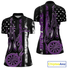 Load image into Gallery viewer, Custom Purple Thin Line US Flag Patriotic Flame Dartboard Dart Women Quarter-Zip Shirts IPHW9642