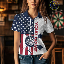 Load image into Gallery viewer, Custom US Flag Patriotic Dart Pulse Line Polo Shirts For Women, Dart Team Shirt IPHW9650