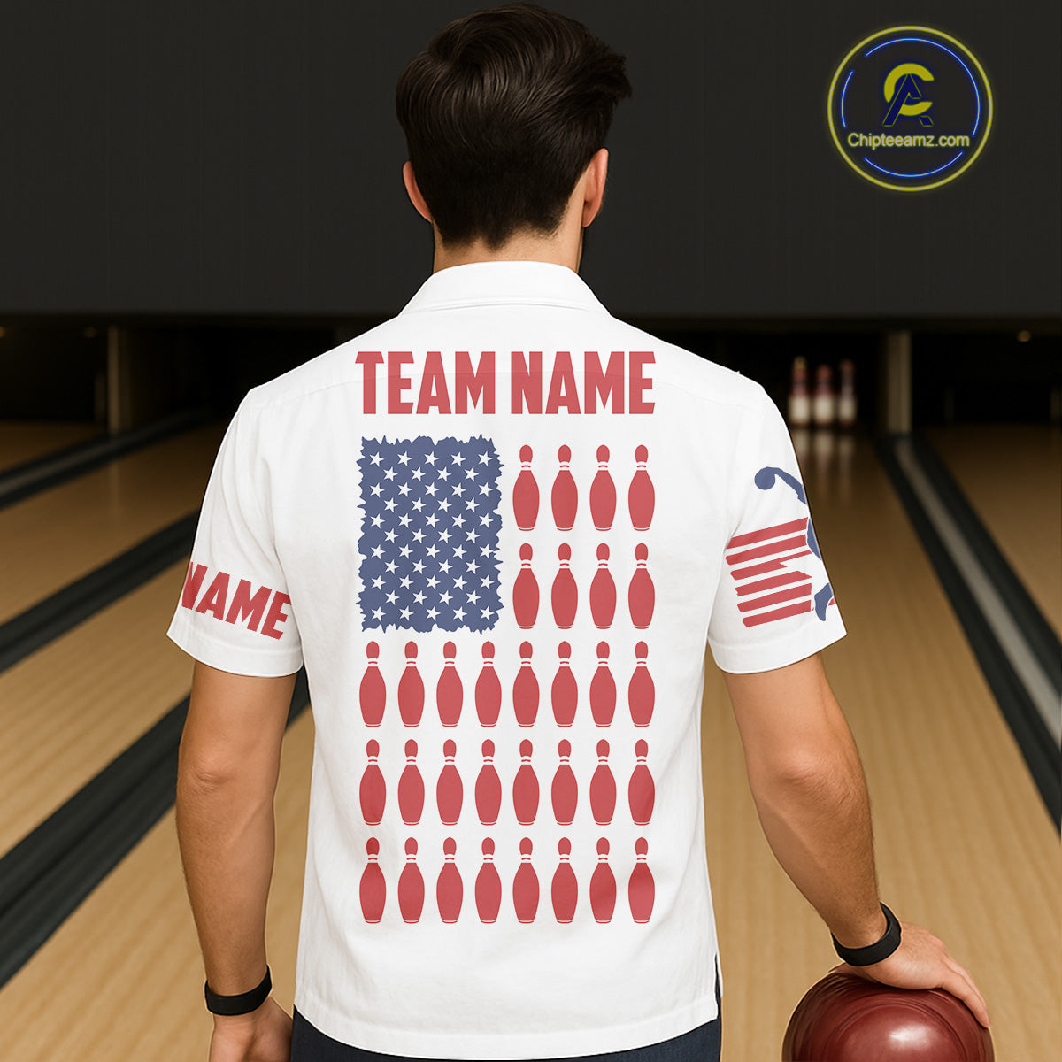 Customizable Patriotic American Flag Bowling Pins Hawaiian Shirts For Men And Women, Bowling Team Shirt IPHW3809