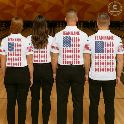 Custom Women's Bowling Shirts, Customizable American Flag Bowling Pin Quarter Zip Shirt For Team IPHW3809