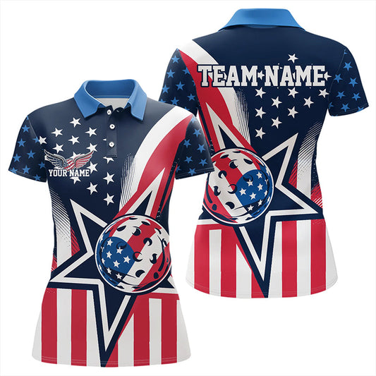 Custom US Star Pickleball Polo Shirts For Women, Patriotic Pickleball Team Jerseys IPHW8127