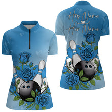 Load image into Gallery viewer, Custom Blue Valentine Bowling Quarter-Zip Shirts For Women, Bowling And Roses Couple Outfit IPHW8351