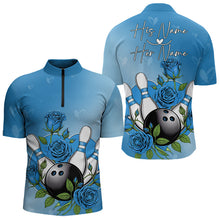 Load image into Gallery viewer, Custom Blue Valentine Bowling Quarter-Zip Shirts For Men, Bowling And Roses Couple Bowling Outfits IPHW8351