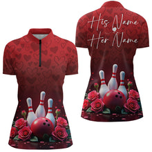 Load image into Gallery viewer, Red Heart Theme Custom Valentines Bowling Quarter-Zip Shirt For Women, Couple Bowling IPHW8357