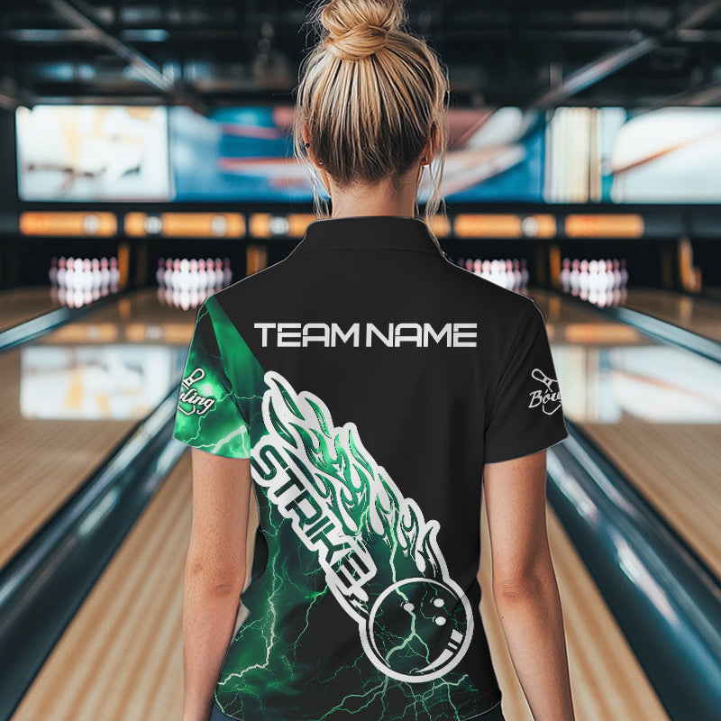 Custom Black And Green Thunder Lightning Strike Bowling Womens Quarter-Zip Team Shirt IPHW8534
