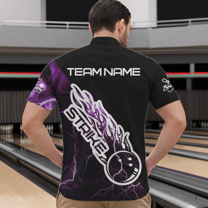 Custom Black And Purple Thunder Lightning Strike Bowling Quarter-Zip Shirts For Men Team Shirt IPHW8535