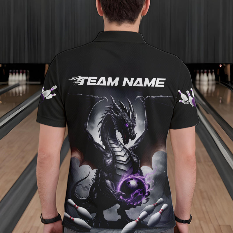 Custom Black And Purple Dragon Bowling Team Polo Shirts For Men, Dragon Bowling Jerseys IPHW8546
