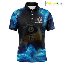Load image into Gallery viewer, Personalized Water Yin &amp; Yang Billiard Polo &amp; Quarter-Zip Shirt For Men 8 Ball Billiard Team Jersey NYN2833