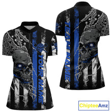 Load image into Gallery viewer, Custom Blue Line US Flag Patriotic Skull Dart Women Quarter-Zip Shirts, Halloween Outfit IPHW9692
