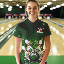 Load image into Gallery viewer, Custom Green St Patrick'S Day Bowling Team Quarter-Zip Shirts For Women IPHW8374