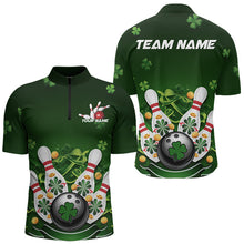 Load image into Gallery viewer, Custom Green St Patrick'S Day Bowling Quarter-Zip Shirts For Men, Saint Patrick Team Bowling Outfits IPHW8374