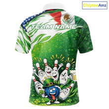 Load image into Gallery viewer, Custom Funny St Patricks Day Bowling Team Shirt, Mexican American Flag Shamrock Theme Bowling Jerseys IPHW10447