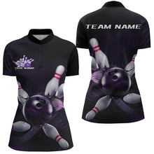 Load image into Gallery viewer, Custom Black And Purple Bowling Jerseys, Bowling League Womens Quarter-Zip Team Shirts IPHW8561