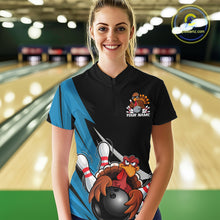 Load image into Gallery viewer, Black And Blue Custom Funny Turkey Thanksgiving Bowling Team Quarter-Zip Shirts For Women IPHW8878
