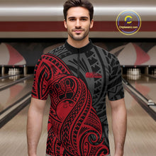 Load image into Gallery viewer, Custom Black And Red Maori Style Koru Spiral Tribal Men Bowling Quarter-Zip Team Shirt IPHW10950