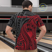 Load image into Gallery viewer, Custom Black And Red Maori Style Koru Spiral Tribal Men Bowling Quarter-Zip Team Shirt IPHW10950