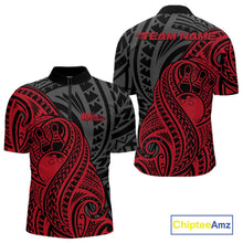 Load image into Gallery viewer, Custom Black And Red Maori Style Koru Spiral Tribal Men Bowling Quarter-Zip Team Shirt IPHW10950