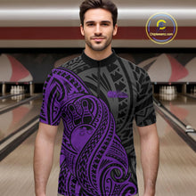 Load image into Gallery viewer, Custom Black And Purple Maori Style Koru Spiral Tribal Men Bowling Quarter-Zip Team Shirt IPHW10951