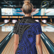 Load image into Gallery viewer, Custom Black And Blue Maori Style Koru Spiral Tribal Women Bowling Polo Team Shirt IPHW10952