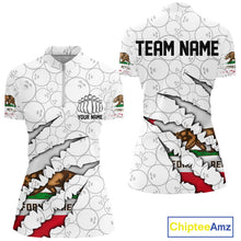 Load image into Gallery viewer, Custom California Flag Bowling Team Women Quarter-Zip Shirt, CA Bowling League Shirt IPHW9836