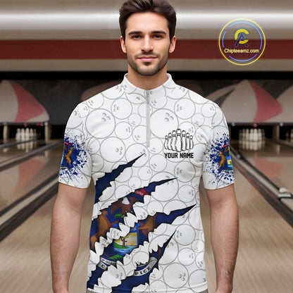 Custom Michigan Flag Bowling Team Quarter-Zip Shirts For Men, Michigan Bowling League Shirt IPHW9837