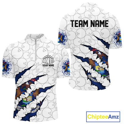 Custom Michigan Flag Bowling Team Quarter-Zip Shirts For Men, Michigan Bowling League Shirt IPHW9837